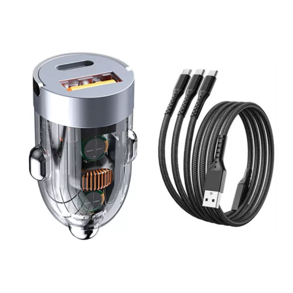 Set încărcător auto 120 W, adaptor auto cu două porturi + cablu de încărcare