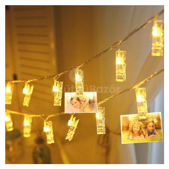 Suport foto cu cleme, ghirlandă luminoasă cu cleme, alb