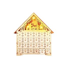 Calendar de Advent din lemn cu iluminare LED de Crăciun