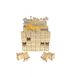 Calendar de Advent din lemn cu iluminare LED de Crăciun