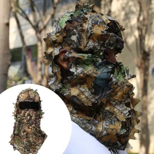 Masca vânătorului, mască completă pentru cap cu frunze, camuflaj verde.