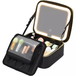 Geantă cosmetică cu oglindă LED încorporată - negru