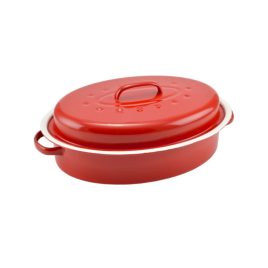 Tavă emailată pentru rață 37*26cm Roșu-Alb