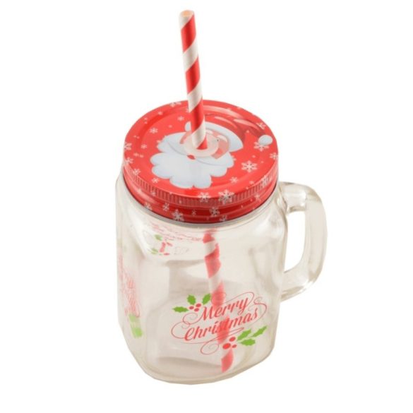 Cană cu capac și pai, de Crăciun (Perfect Home)