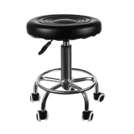 Taburet rotativ cu roți - negru
