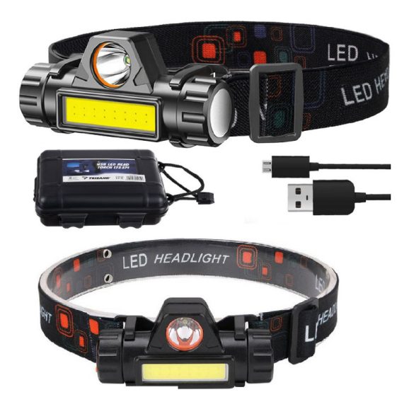 Mini lanternă frontală cu 2 LED-uri, magnetică, cu acumulator