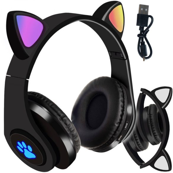 Căști wireless cu urechi de pisică - negru