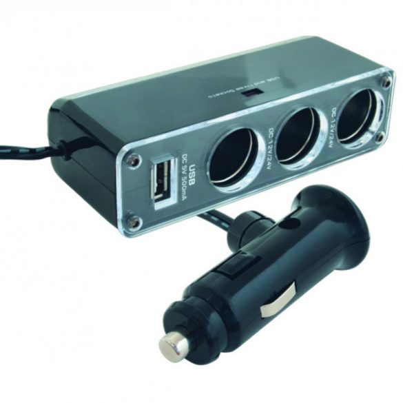 Distribuitor brichetă auto, triplu + priză USB