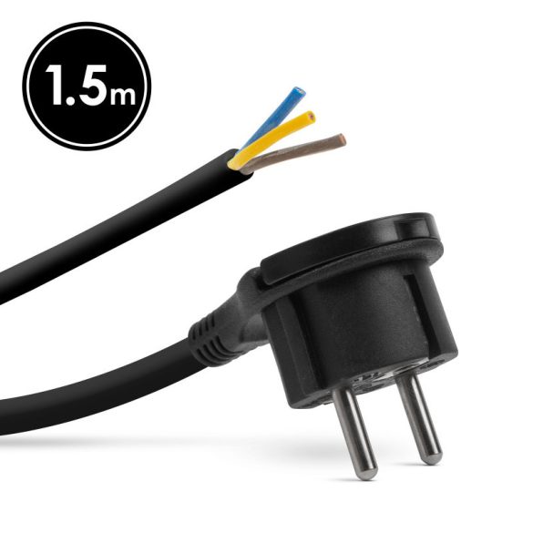 Delight Cablu de alimentare montabil cu ștecăr - cu mâner din plastic - cablu de 1,5 m - 3 x 1,5 mm2 - negru