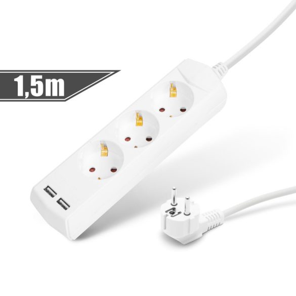 Delight Distribuitor 3-prize - 3 x 1,5 mm² - 1,5 m - 2 x USB