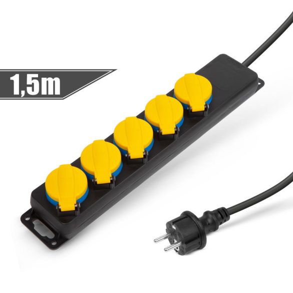 Delight Distribuitor exterior cu capac - 1,5 m - 5 x 230V - 3 x 1,5 mm2, cauciuc - IP44