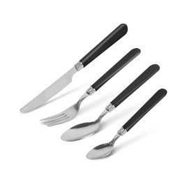   Bewello Set tacâmuri cu suport - negru - 16 piese - 32,7 x 19,5 x 4,7 cm