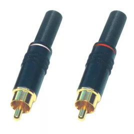   Conector RCA 11MF, pereche, metal, placat cu aur, anti-îndoire, alb și roșu