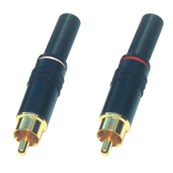 Conector RCA 11MF, pereche, metal, placat cu aur, anti-îndoire, alb și roșu