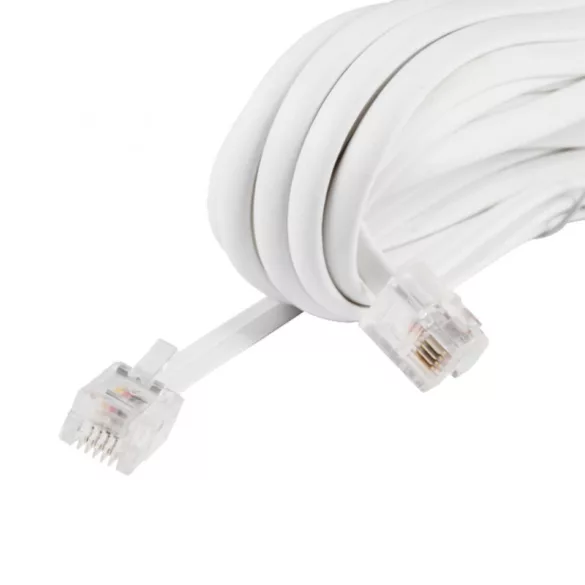 Cablu telefonic Home T 5-10/WH, 6P/4C (RJ 11), mufă - mufă, alb, 10m