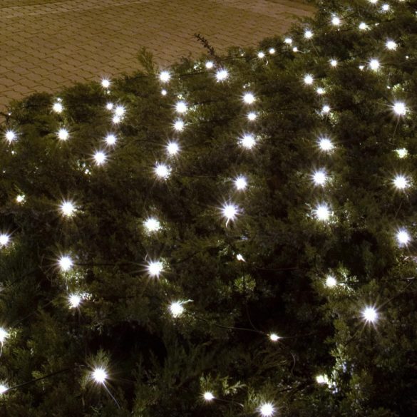 Home KLN 400C/WH Plasă LED, 6x4 m / 400 LED-uri alb rece, cablu verde, lumină fixă, adaptor de rețea, pentru interior și exterior