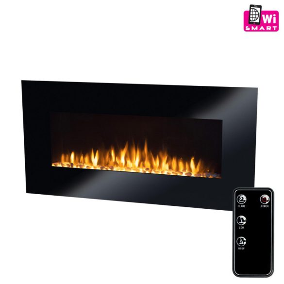 Home FKK 3000 WIFI șemineu electric inteligent de perete, 1000W/2000W, program săptămânal, telecomandă, panou frontal din sticlă securizată, negru