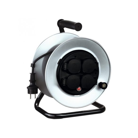 HJRM 10-50 tambur cablu metalic, 50 m, suport și tambur metalic, protecție IP44, cablu de cauciuc H07RN-F 3G1,5 mm2, max. 3000 W, întrerupător de protecție