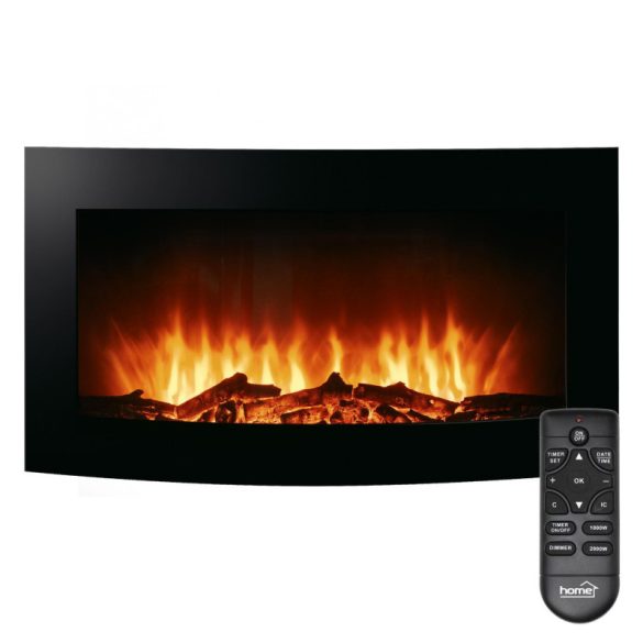 Home FKK 17 șemineu electric de perete, 1000W/2000W, program săptămânal, telecomandă, curbat, negru