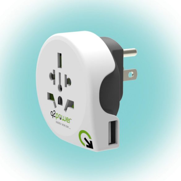 Q2POWER 1.100150 utazóadapter, World to USA USB, indulási ország: AUS/CHINA, IT, UK, CH, BRAZIL, USA, EURO, célország: USA, USB 