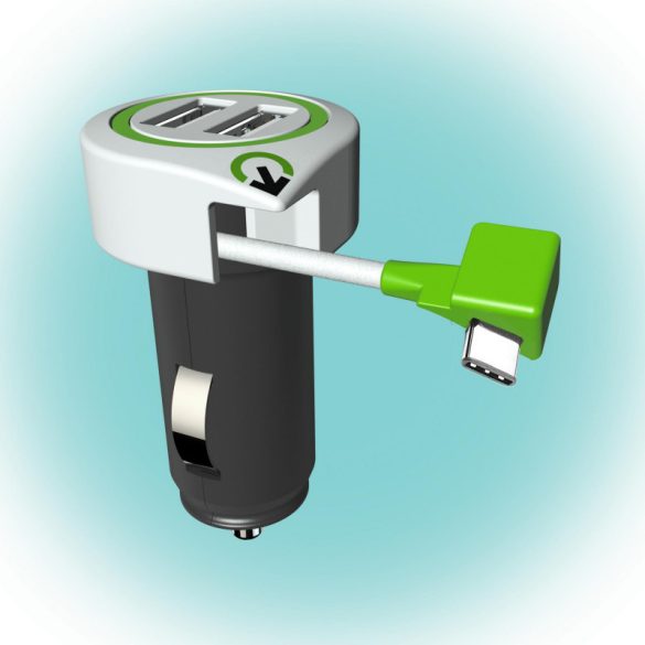 SAL 3.100130 încărcător auto USB, 2 porturi USB, 1 conector USB type C retractabil, 3.1 A partajat