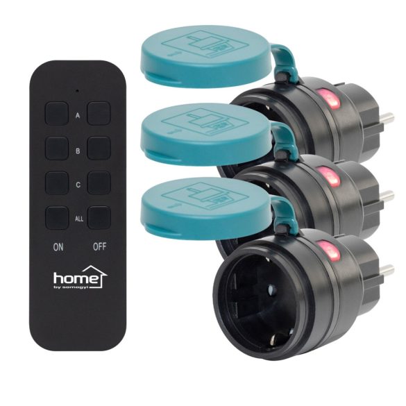 Set priză exterioară controlată de la distanță Home THO2313, IP44, 2300 W, 3 prize + 1 telecomandă, rază 40m