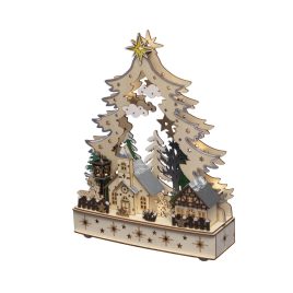   Home KAD26 sat de Crăciun decorativ pentru masă, utilizare interioară, 12 LED-uri alb cald, motive din lemn tăiate cu laser