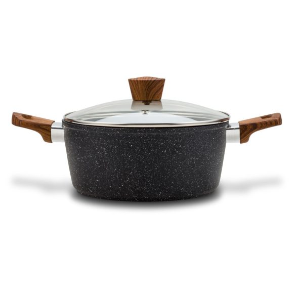 Nava 10-144-121 Nature cratiță antiaderentă, cu înveliș de piatră, mâner rezistent la căldură, capac de sticlă, 24 cm