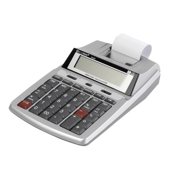 Calculator cu bandă Bluering PC 26 II, 12 cifre, imprimantă cu 2 culori, 4 baterii AA"" și funcționare la rețea"""