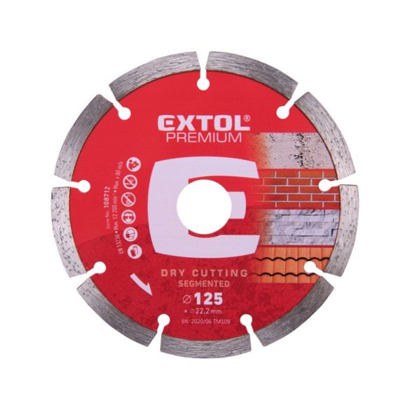 EXTOL PREMIUM disc diamantat segmentat; 230×22,2mm, max.6.650 rot/min