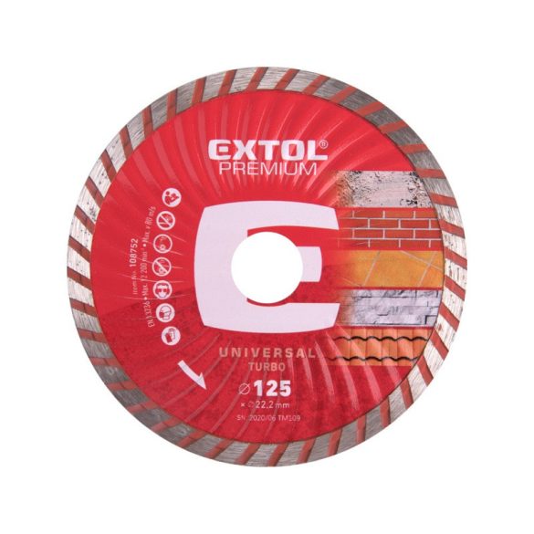 EXTOL PREMIUM disc diamantat TURBO granit/ceramică; 125×22,2mm, max.12.250 rot/min