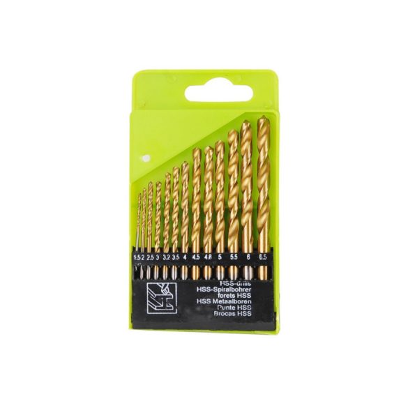EXTOL CRAFT set de burghie cu răsucire pentru metal HSS acoperit cu TITAN; 13 bucăți, 1,5- 6,5mm (în cutie de plastic)
