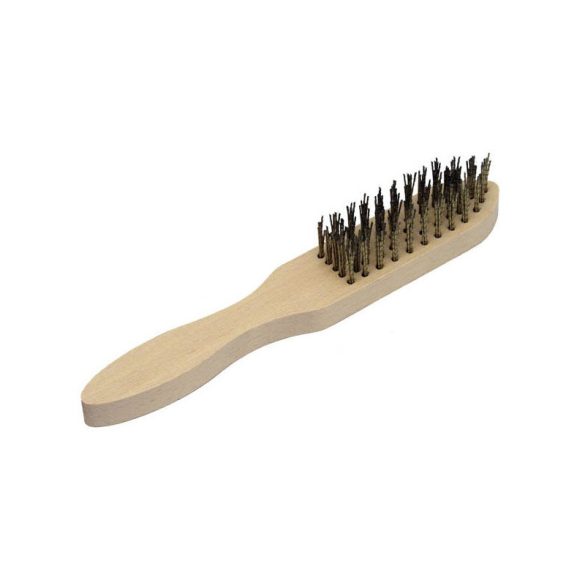perie de sârmă cu 5 rânduri, mâner de lemn; 280mm lungime, 25mm lungime fire