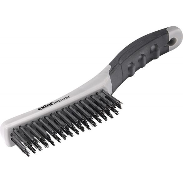 EXTOL PREMIUM perie sârmă curbată, mâner TPR+plastic, 4 rânduri, lungime fire 28mm, oțel, lungime: 25cm, dimensiune cap: 27×125mm