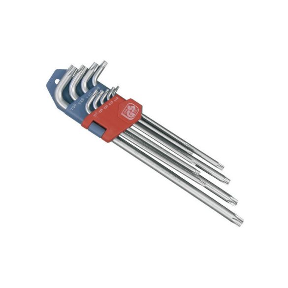 EXTOL PREMIUM set de chei torx 9 buc., extra lungi; T10-T50, tijă lungă: solidă, tijă scurtă: perforată, CV., 90-225mm