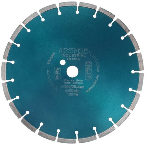 EXTOL INDUSTRIAL disc diamantat pentru BETON, segmentat; 350×25,4mm, pentru tăiere uscată și umedă