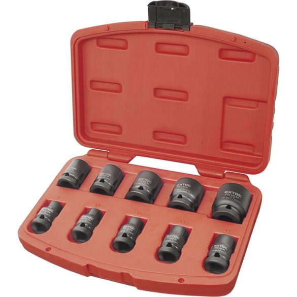 EXTOL PREMIUM set capete impact 1/2', 10buc, 9-27mm × 37 mm; negre, în suport de plastic
