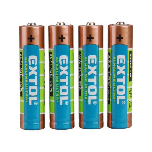 EXTOL ENERGY set de baterii 4 buc, alcaline, 1,5V, mărime: AAA (LR03); durată lungă de viață, blister