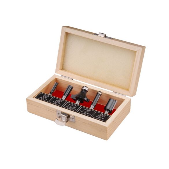 EXTOL CRAFT set freză superioară 5 buc. (în cutie de lemn) ; prindere de 8 mm
