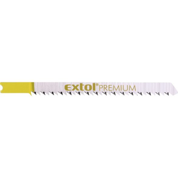 EXTOL PREMIUM pânză de traforaj, 5 buc, prindere universală, HCS; 75×8×1,5mm, pas de 2,5mm, rectificată, dinți inversați, tăiere dreaptă