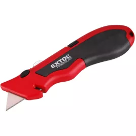   EXTOL PREMIUM cuțit PVC, 5 lame trapezoidale, încărcare rapidă, cu depozitare pentru lame, carcasă din ALU vopsit, cauciucat, lamă pentru tăierea sforii: 9124,8