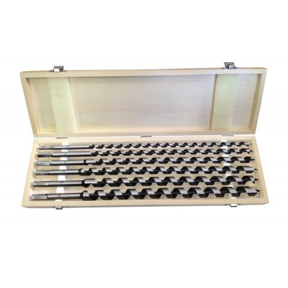 EXTOL PREMIUM set burghie lemn 6 buc, 10-12-14-16-18-20×460mm, cu vârf înșurubat, prindere hexagonală; în cutie de lemn