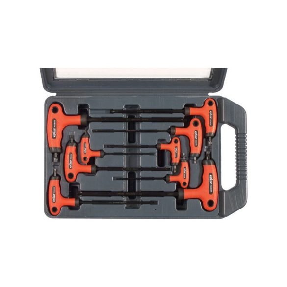 EXTOL PREMIUM set de chei torx, 9 buc; CV., mâner T din cauciuc, T10×100, T15×100, T20×100, T25×150, T27×150, T30×150, T40×150, T45
