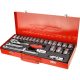 EXTOL PREMIUM set chei tubulare, CV., cu clichet 45 de dinți; 1/2' 24 buc, 10-32mm, cutie metalică