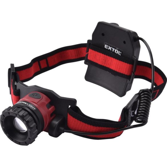 EXTOL LIGHT lanternă frontală LED, 10 W, CREE XPL, 450 Lumen; cu acumulator reîncărcabil, zoom + 3 funcții (complet/ 1/4 intensitate, stroboscop), alb+p