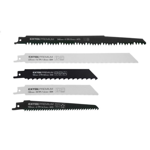 Set pânze ferăstrău sabie EXTOL PREMIUM, 5 buc, prindere Bosch, HCS/Bimetal, pentru lemn, plastic, metal