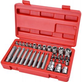   EXTOL PREMIUM Set de Biți și Chei Tubulare 35 piese TORX, 1/4"+8mm+10mm+12mm biți, 1/4"+3/8" tubulare, adaptoare oțel C.V., în cutie de plastic