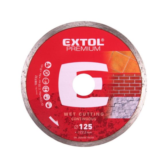 EXTOL PREMIUM disc diamantat pentru tăierea plăcilor (neted), tăiere cu apă; 230×2,3×22,2mm, max. 6.650 rpm