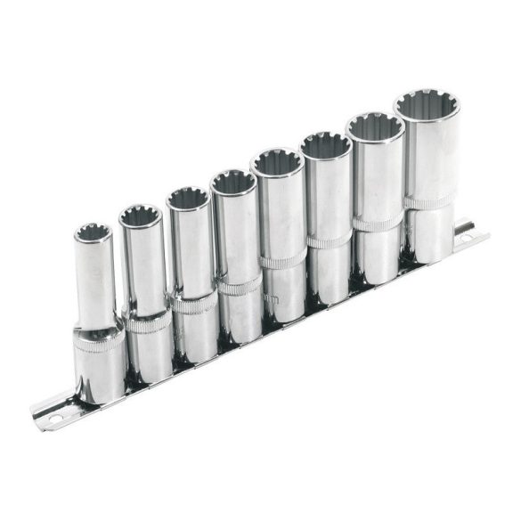 EXTOL PREMIUM extins Multi Lock cheie tubulară cpl. ; 1/2', 8pcs 10, 12, 13, 14, 16, 17, 19, 22mm, suport pe șină