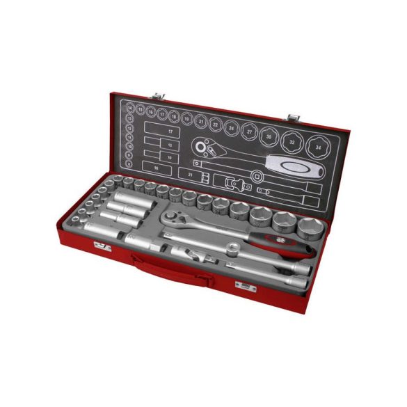 Set de chei tubulare FORTUM 1/2', 29 buc., 61CrV5; crom mat FORTUM